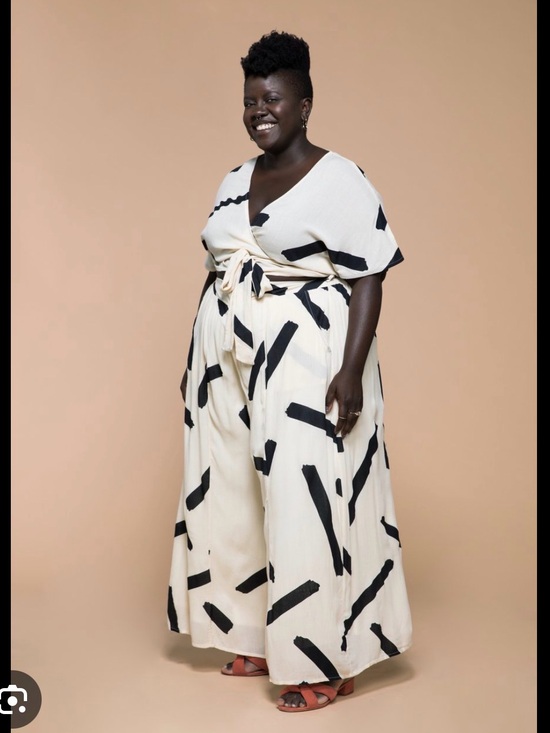 Premme Cream Brushstroke Tie Waist Jumpsuit